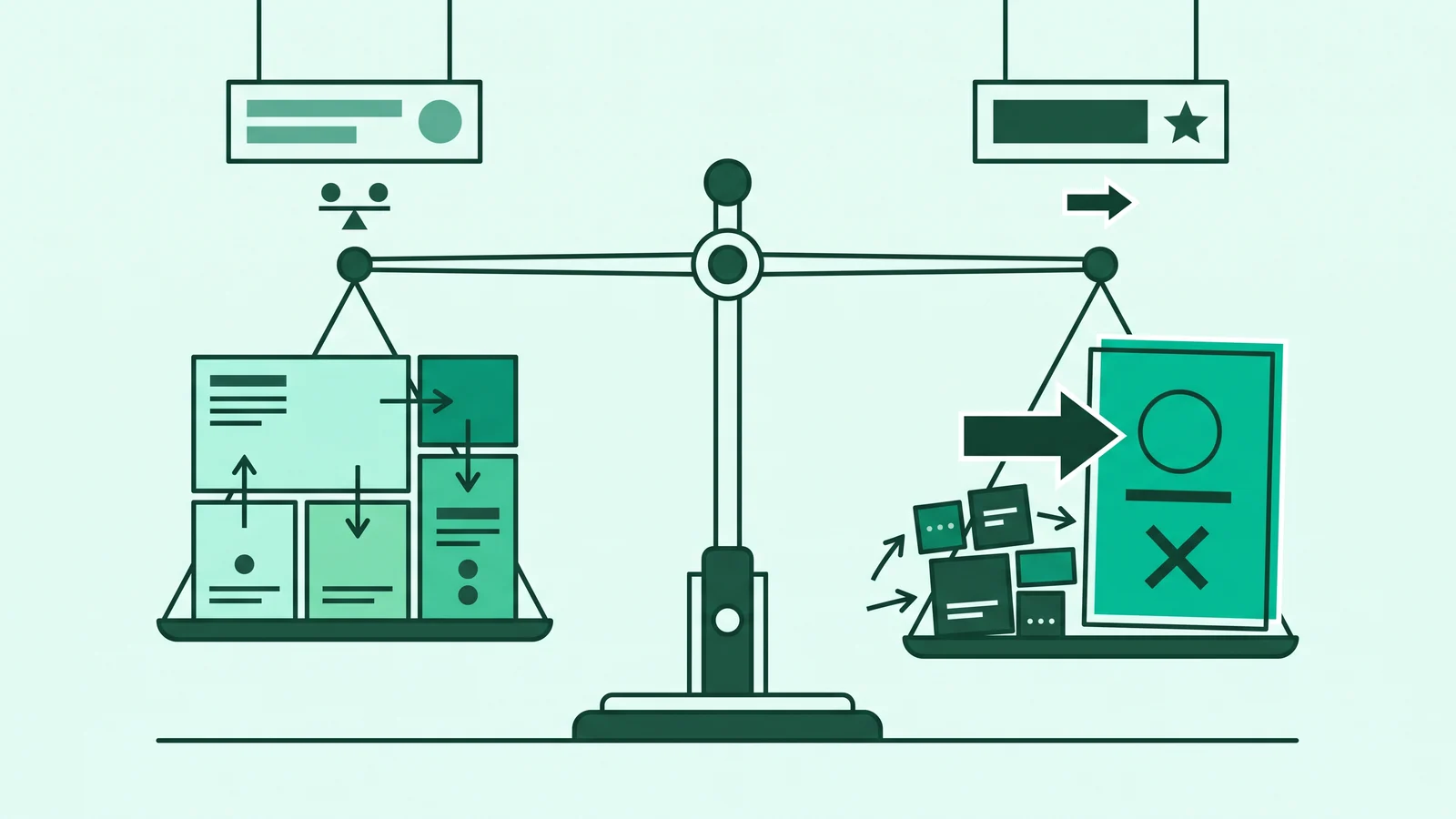 Illustration of a balance scale comparing visual weight and geometric contrast blocks