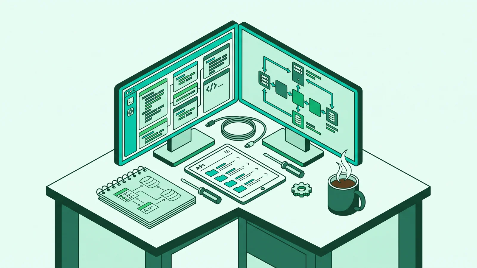 Technical architectural diagram of Nuxt and Nitro engine on a workspace desk