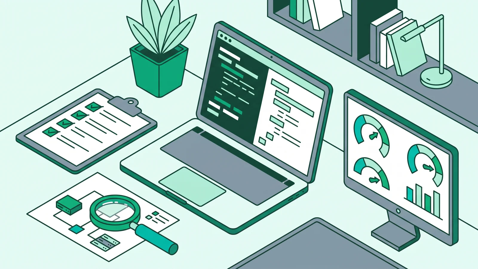 Illustration of a laptop displaying Nuxt Content code beside an SEO crawler diagram and performance scores.