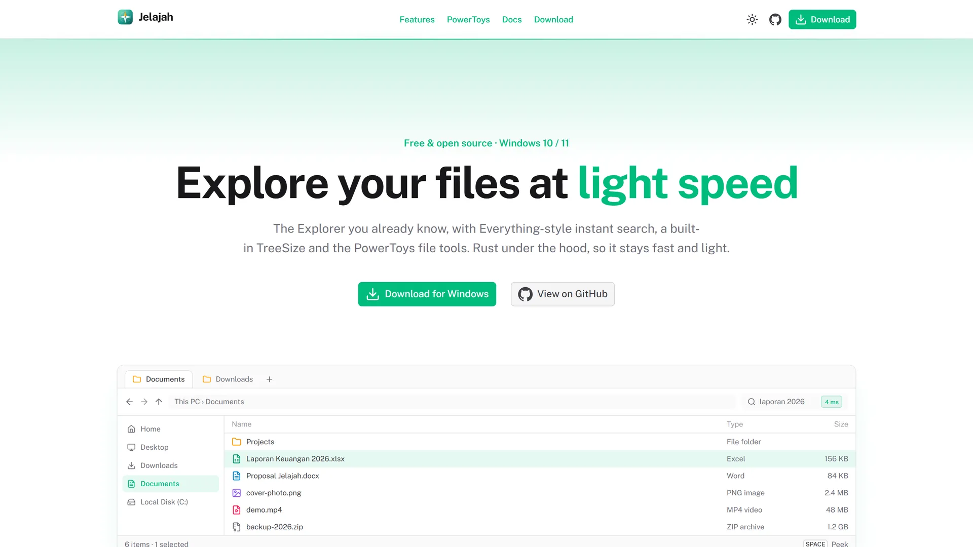 Jelajah: A Fast File Explorer for Windows